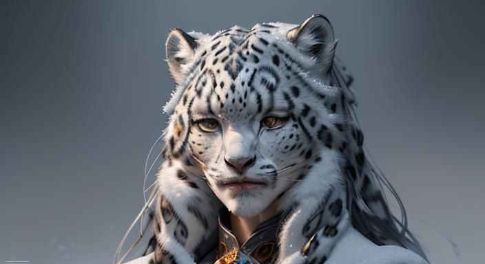 Hyperdetailed Snow Leopard Portrait in Triadic Colors