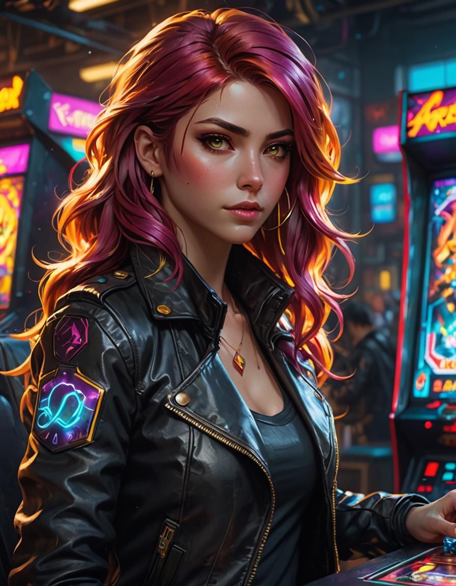 Sunset Shimmer Plays Arcade Game in Cyberpunk Style