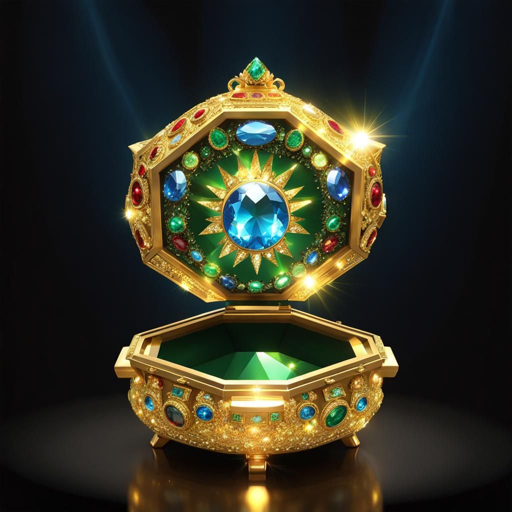 Art Deco Treasure Box with Gems and Sunbeams