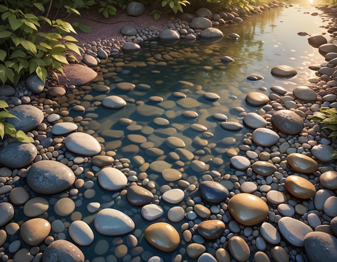 Tranquil Woodland Stream at Dusk in Photorealistic Style