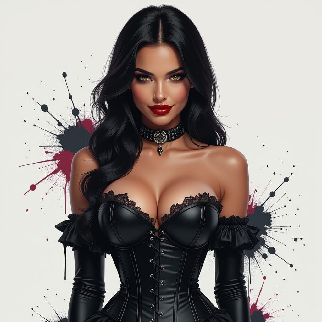 Goth Android Woman with Expressive Paint Splatters