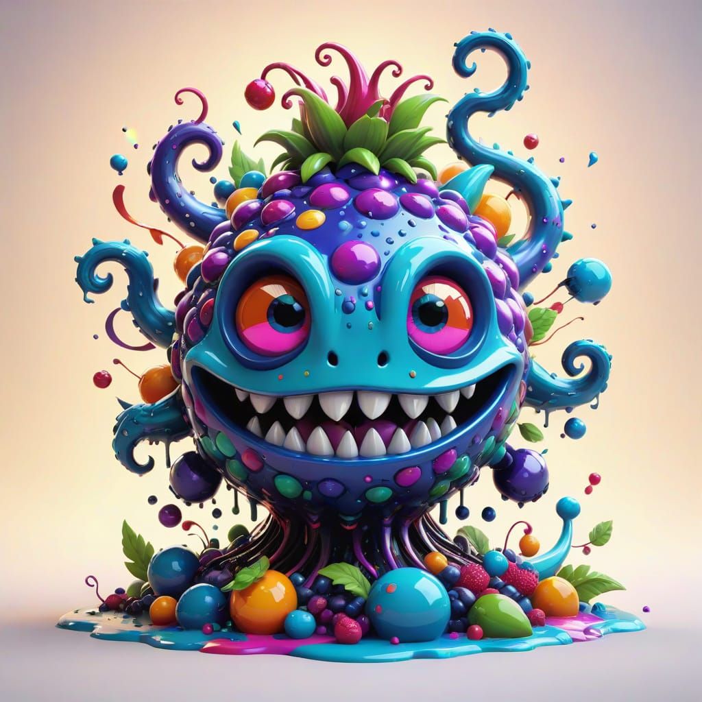 Iridescent Berry Monster in Vibrant, Swirling Patterns