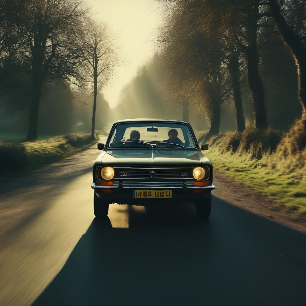 1970 Opel Driven on Misty English Road