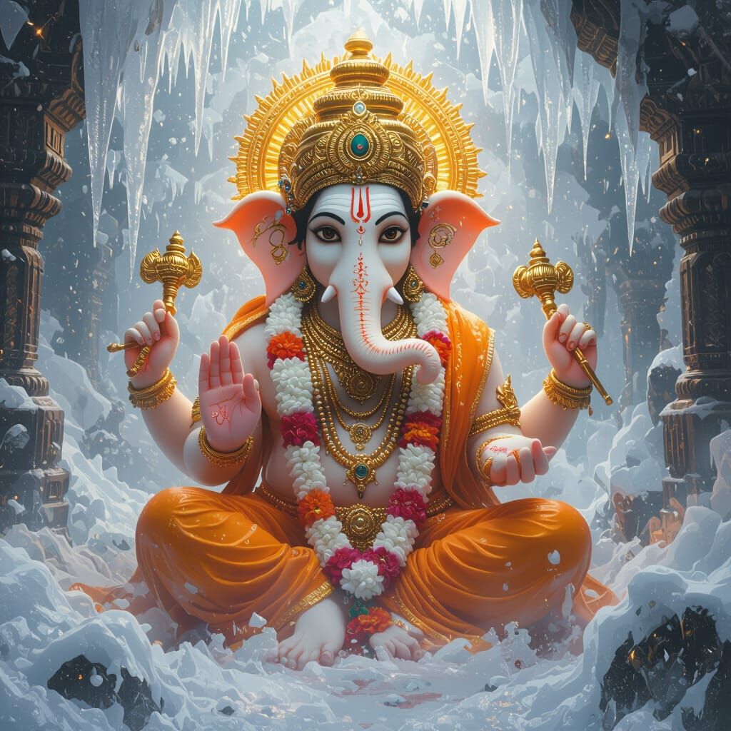 Ganpati Bappa Morya in Icy Mist, Digital Art
