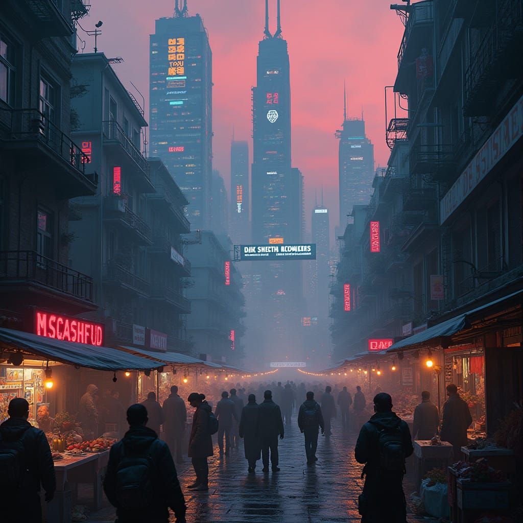 Cyberpunk Metropolis: Neo-Dystopian Street Scene Elevated by...