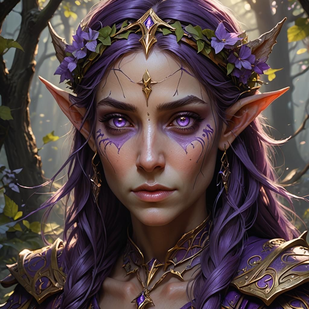 Wood Elf with Violet Eyes, Dark Fantasy Art