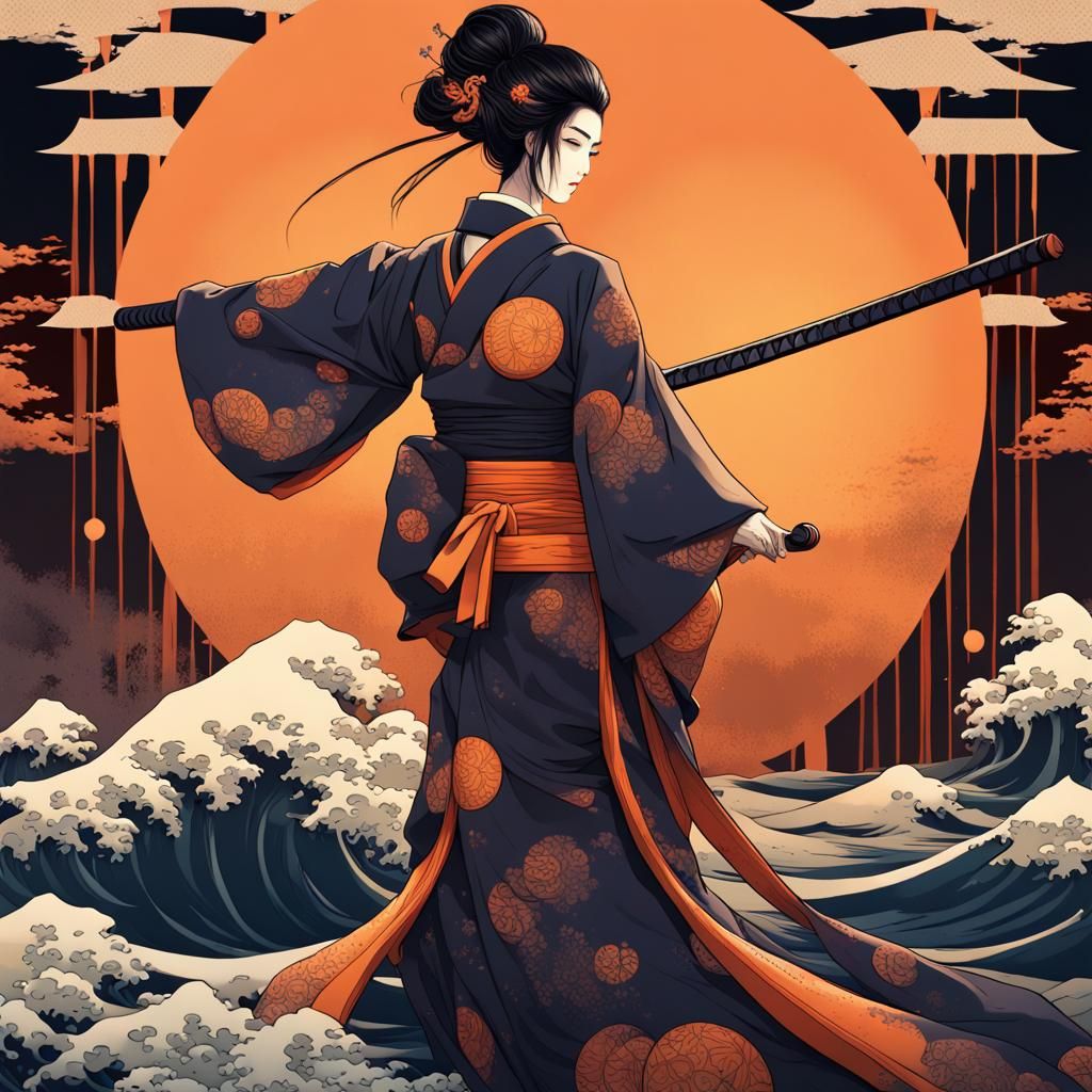 Geisha Samurai in Tokyo: Ukiyo-e Dark Fantasy