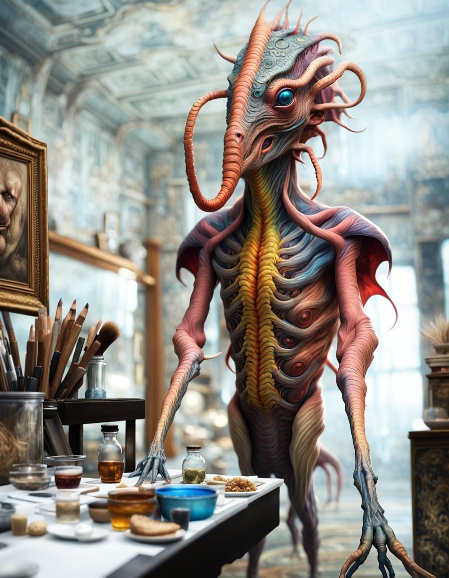 Exotic Creatures in Hyperreal, Bizarre Art Style