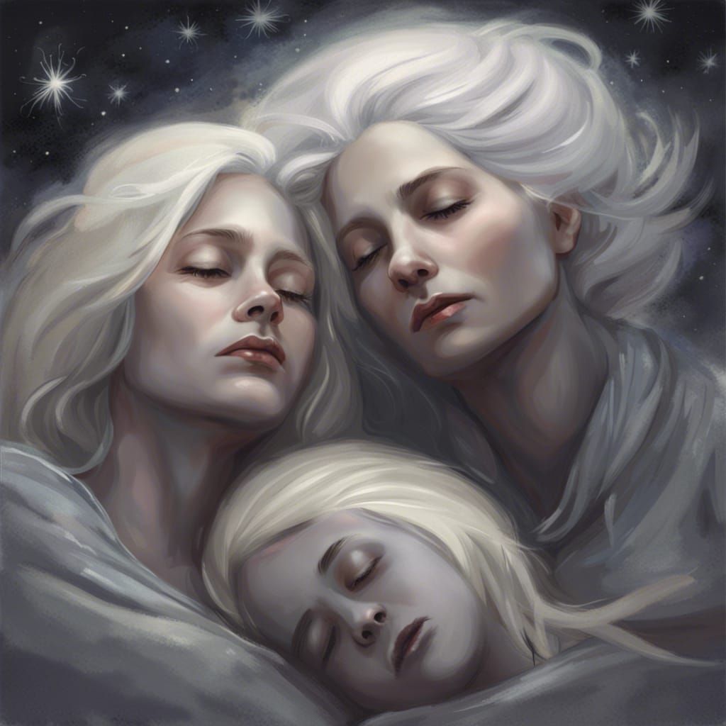 Ethereal Women in Starry Sky: A Digital Painting