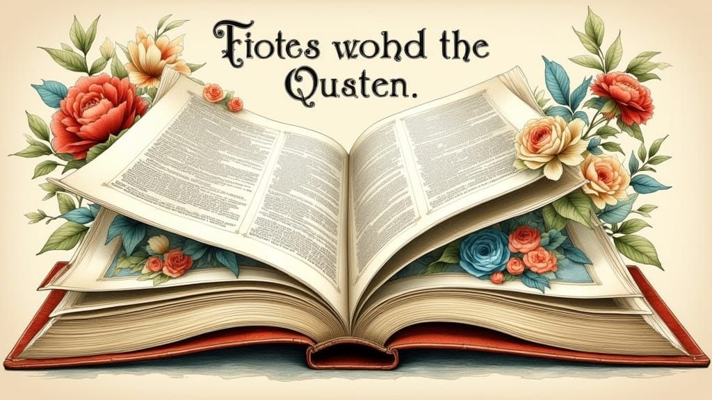 Vintage-Inspired Watercolour Illustration of an Open Book Pa...