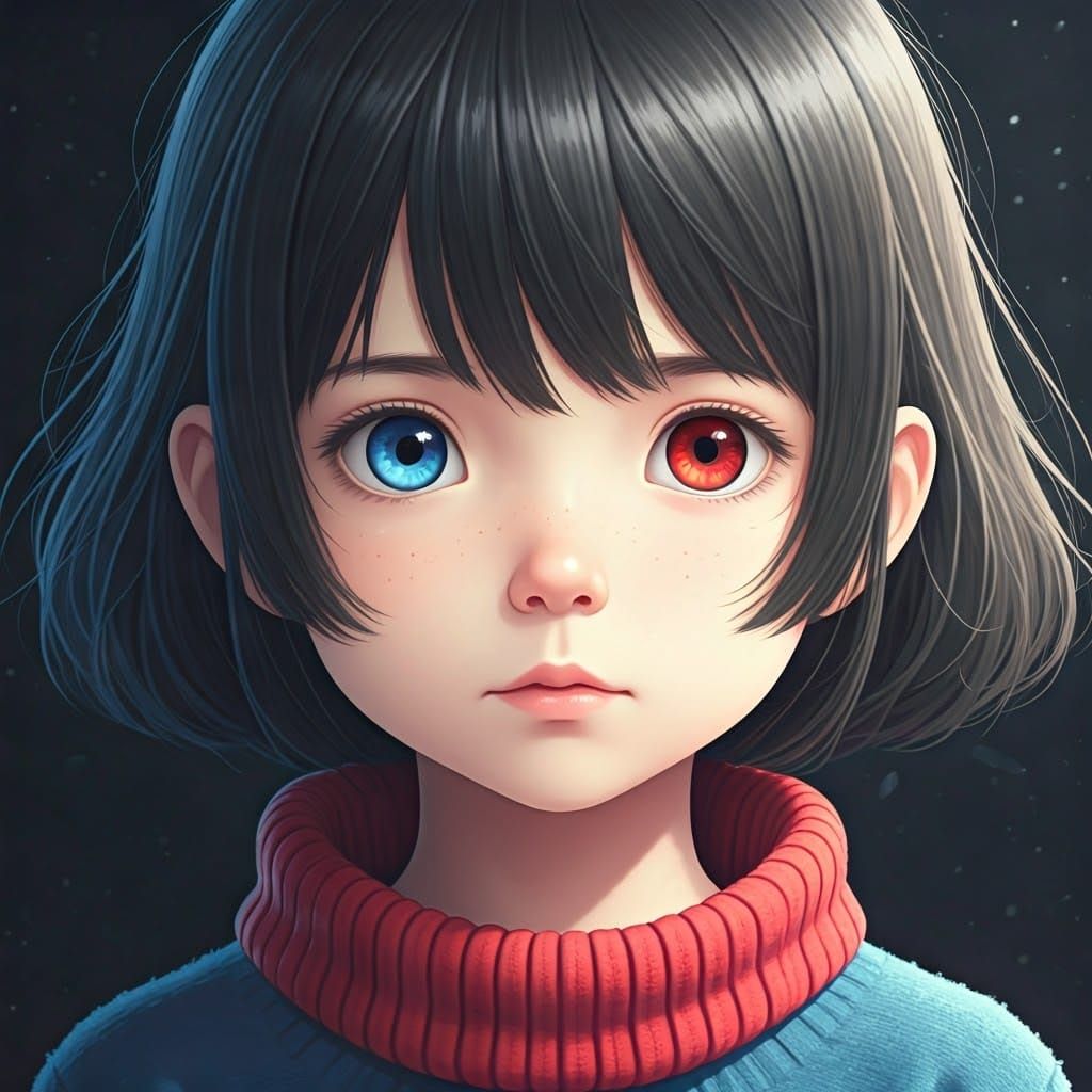 Anime Girl with Heterochromia in Ghibli Style