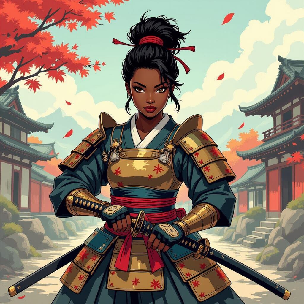 Anime-Style Black Woman Samurai in Japan