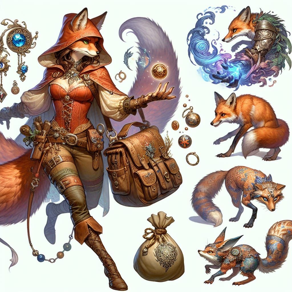 Strong Female Foxfolk Rogue in Watercolor Fantasy Art
