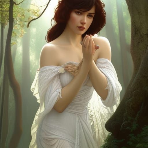 Exotic Princess Sings to Hawk in Forest Sunlight