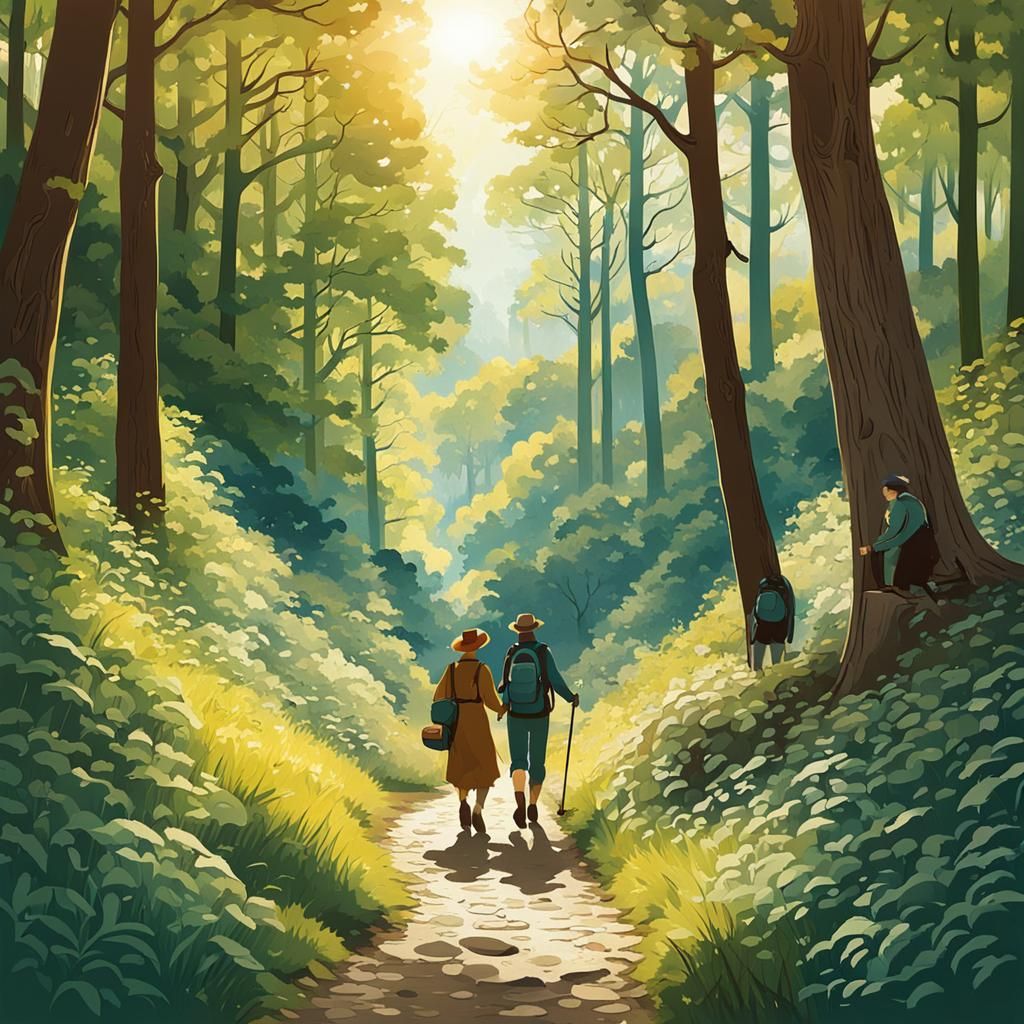 A couple hiking in the Vienna Woods enjoying each other's co...