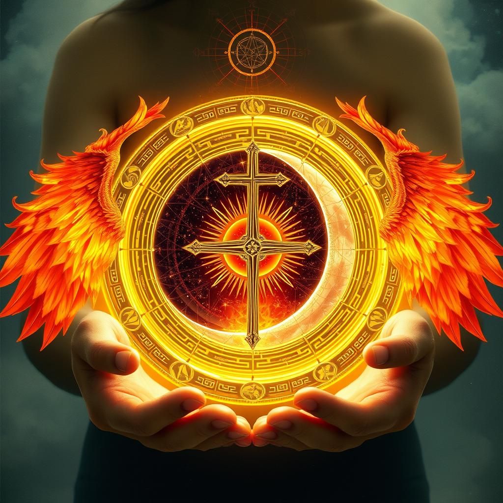 a beautiful vision of a moon and sun merging , intricately d...