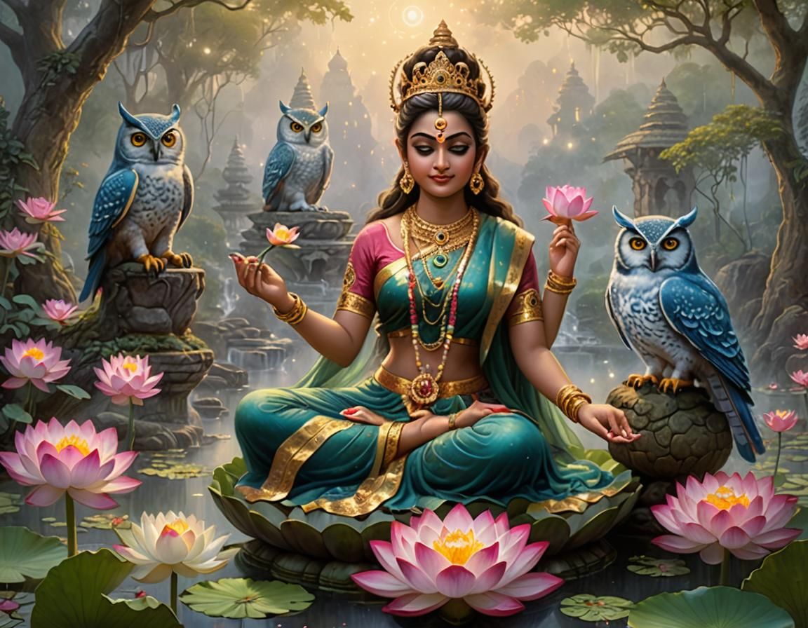 Goddess Lakshmi on Lotus in Ethereal Style