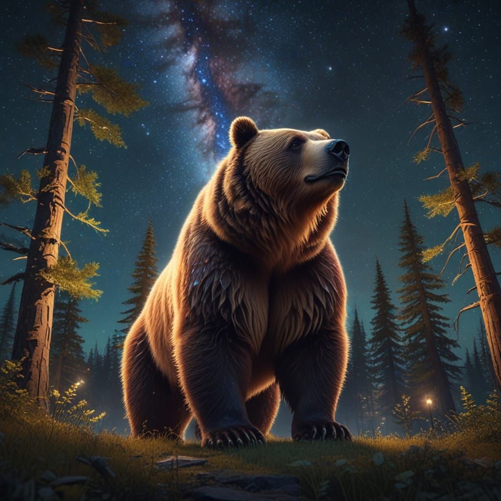Celestial Kodiak Bear in a Vibrant Starry Night Sky
