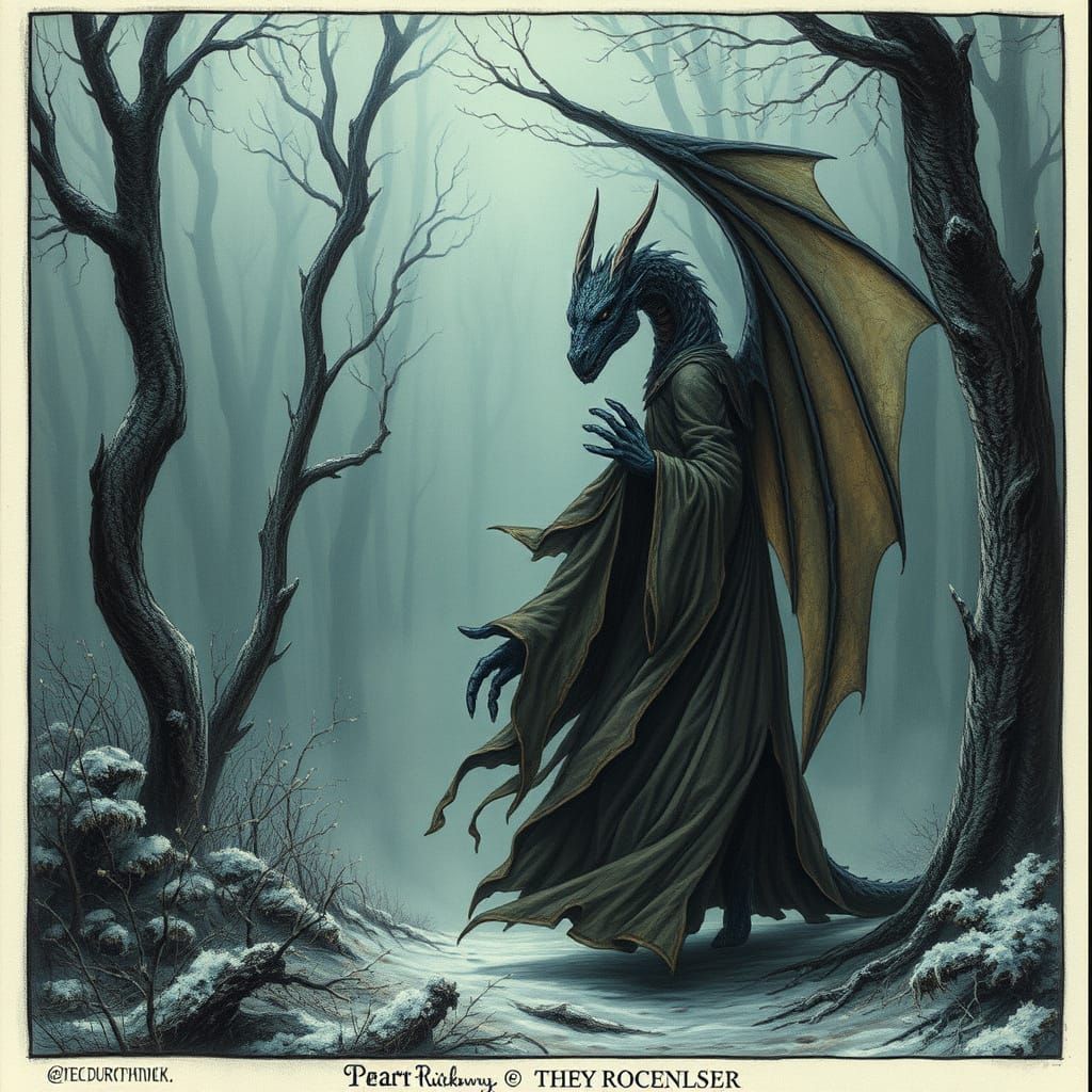 Ethereal Dragon in Haunted Winter Forest, Doré-Inspired