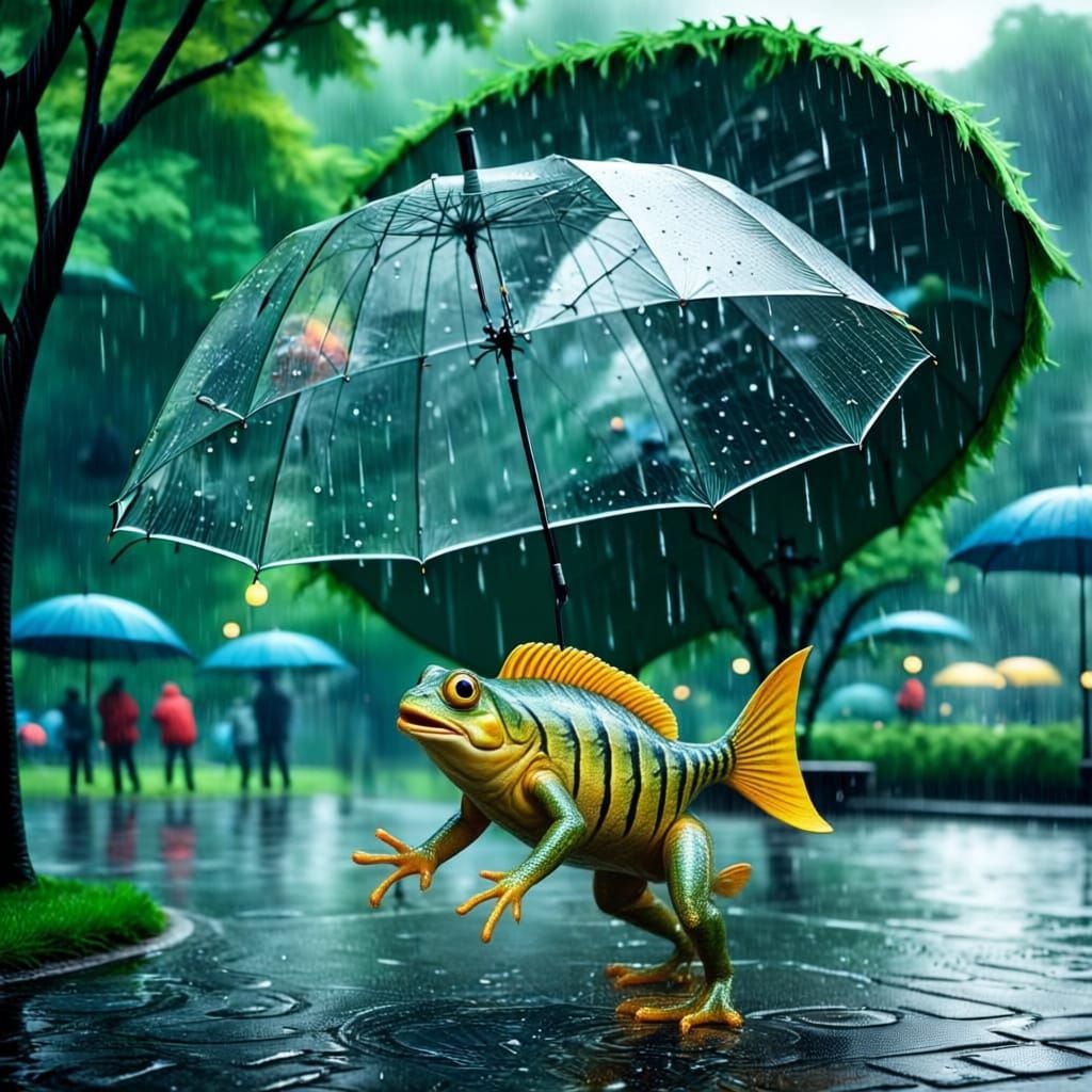 A fish dancing in the rain