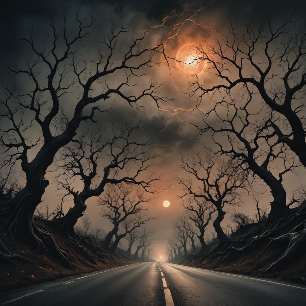 Eerie Highway to the Underworld Under Black Moon