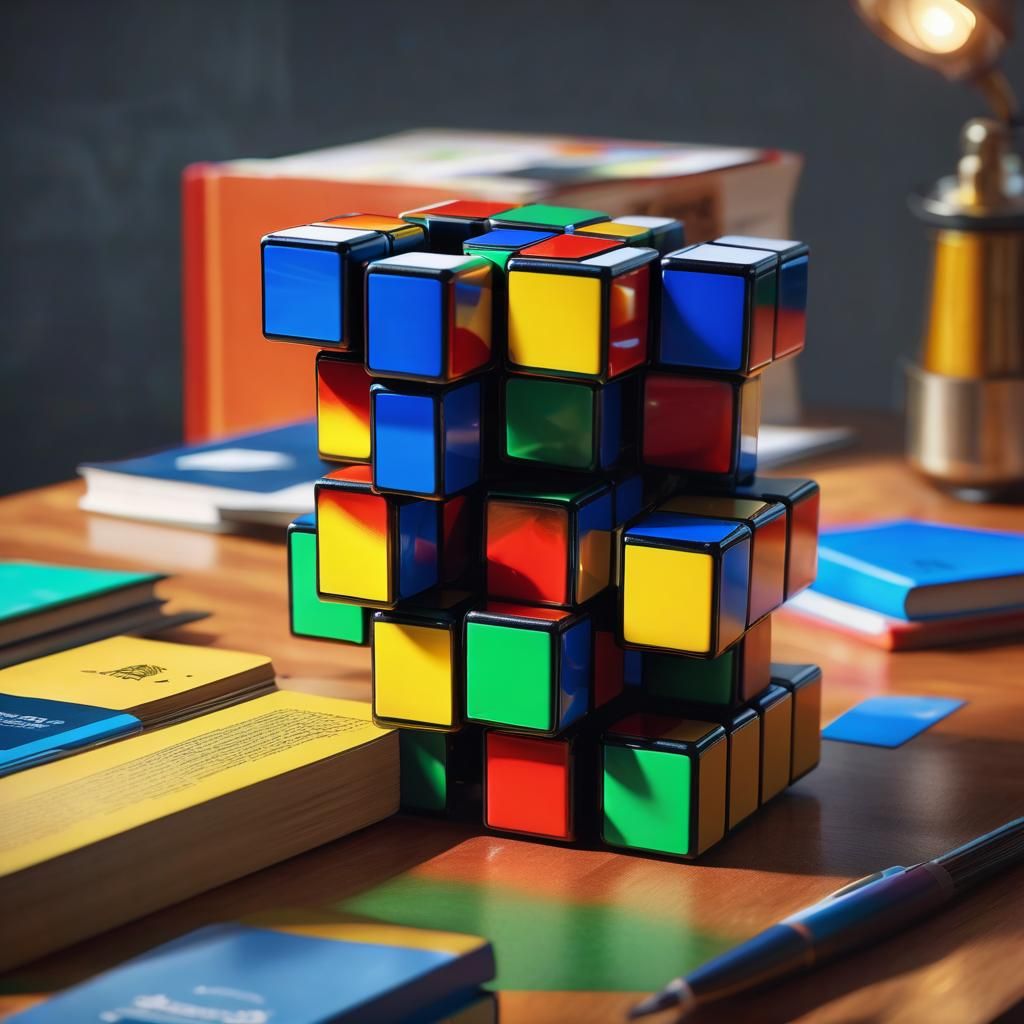 Colorful 3D Rubik's Cube Puzzle on Desk