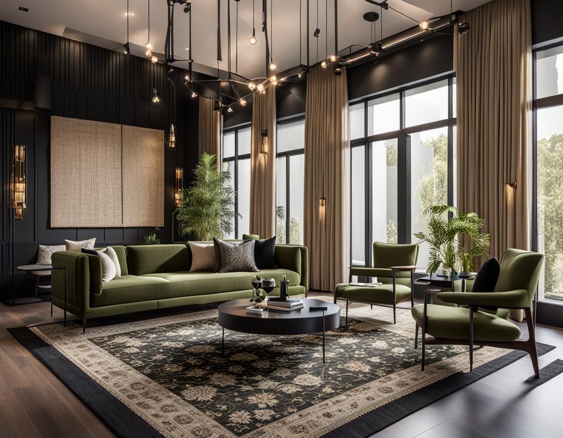 Elegant Interior with Olive Furniture, Professional Photogra...