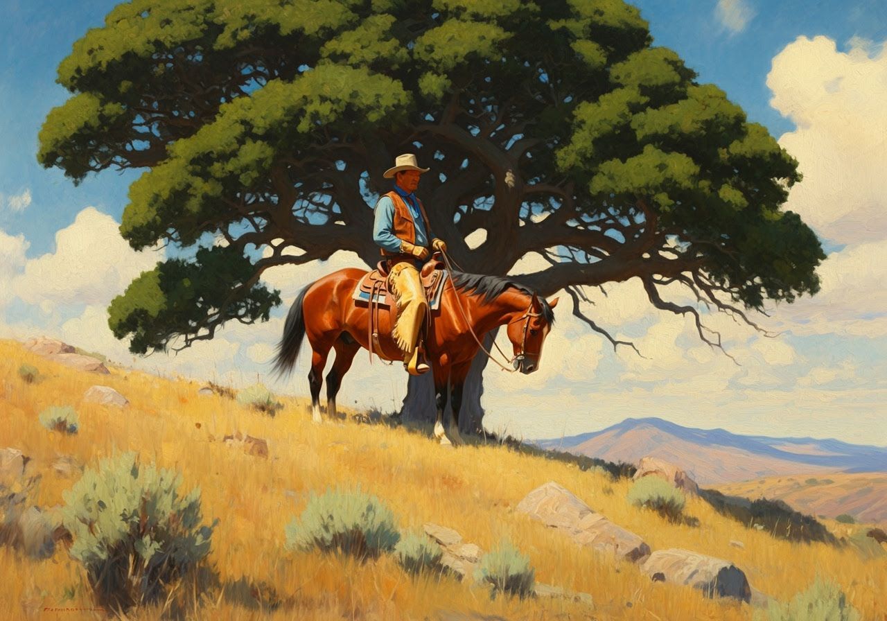 Cowboy on Horseback: Impressionistic Western Scene