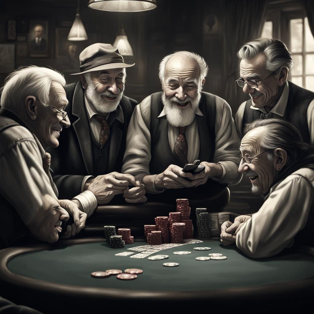 Humorous Poker Game in Black and White Photo