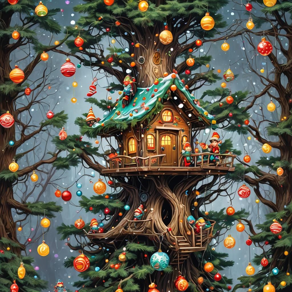 Christmas Treehouse in Graffiti Street Art Style