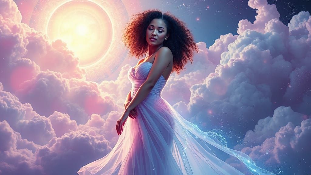 Ethereal Glowing Woman in a Sci-Fi Landscape