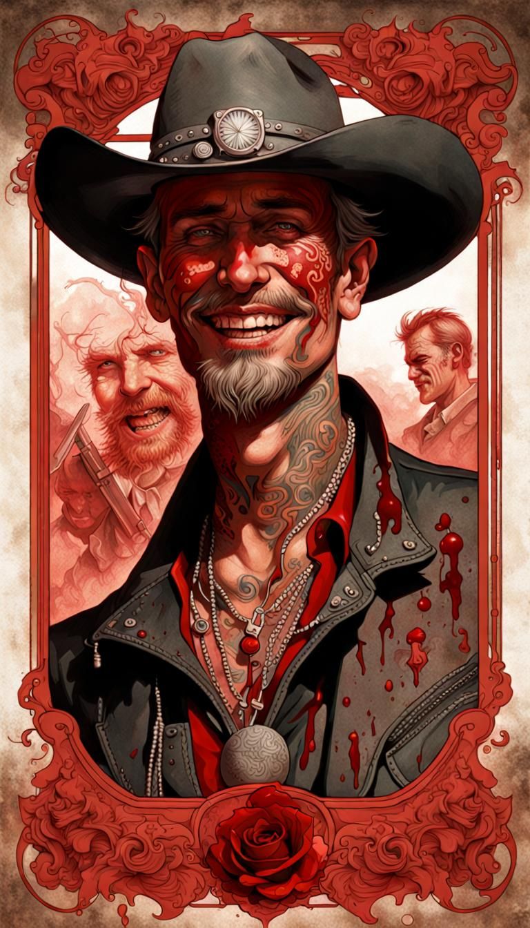 Sinister Cowboy Portrait in Art Nouveau Style