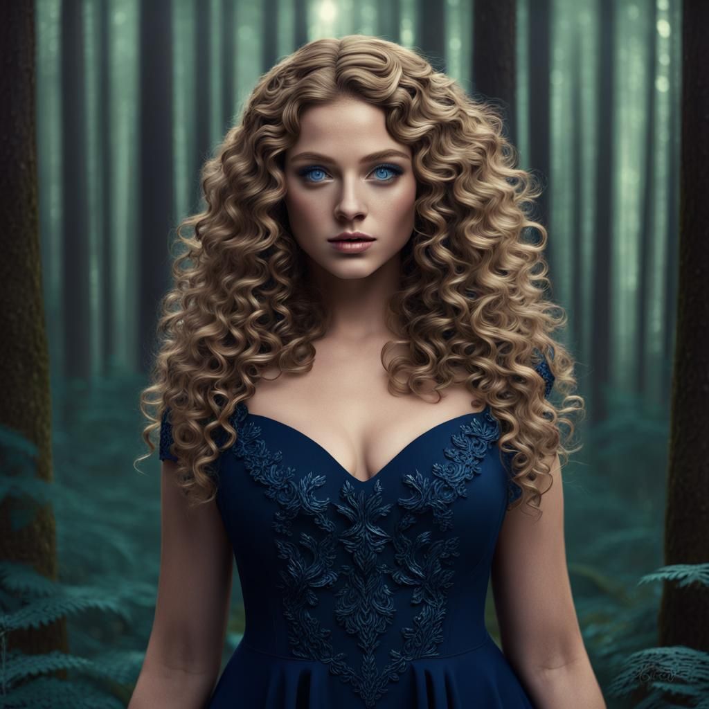 Beautiful Girl with Dark Blond Hair in Forest