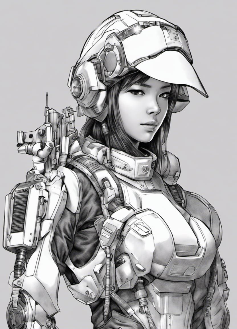 Cybernetic Japanese Woman in Armored Suit, Manga Style