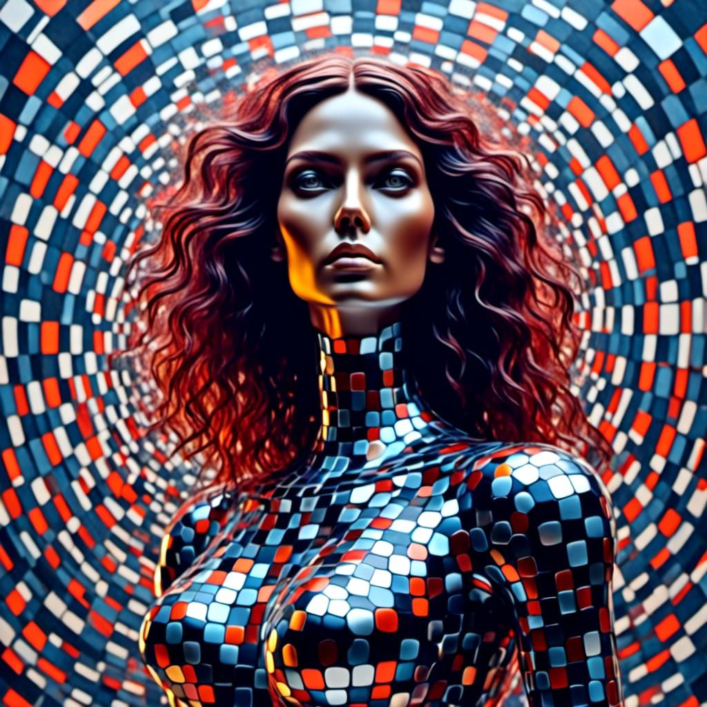 Gigantic Fata Morgana Woman in Optical Illusion Style