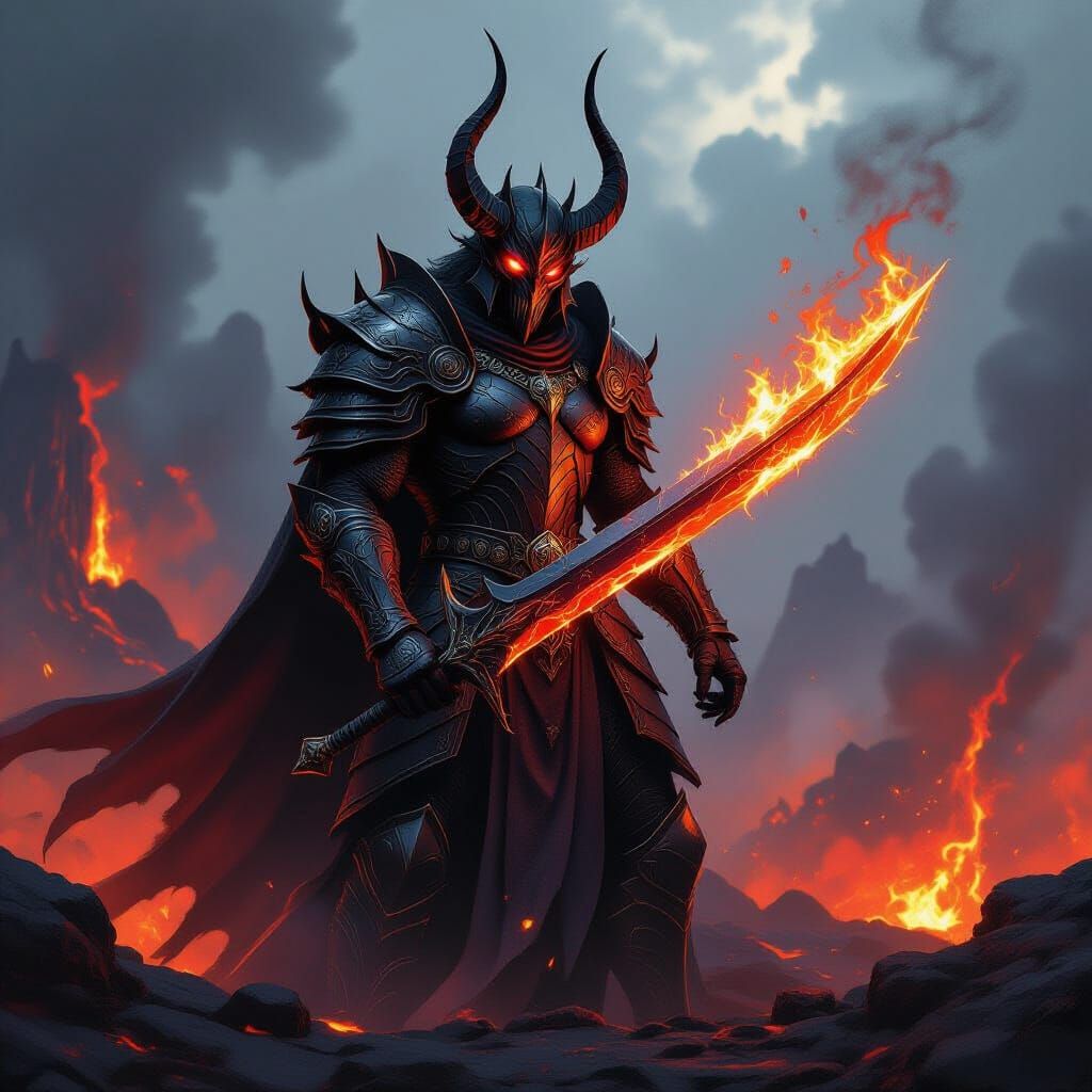 Fearsome Demon General on Volcanic Battlefield