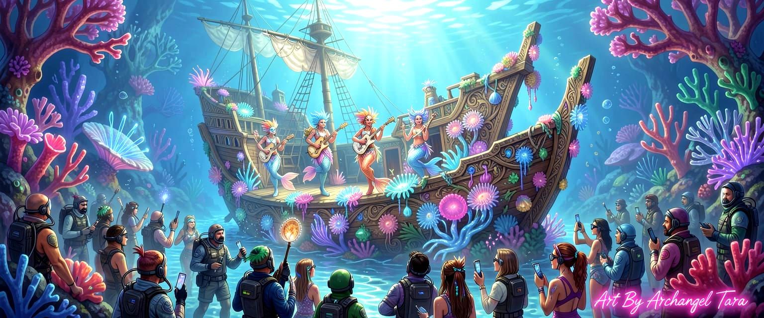 Underwater Music Festival in Bioluminescent Coral Reef