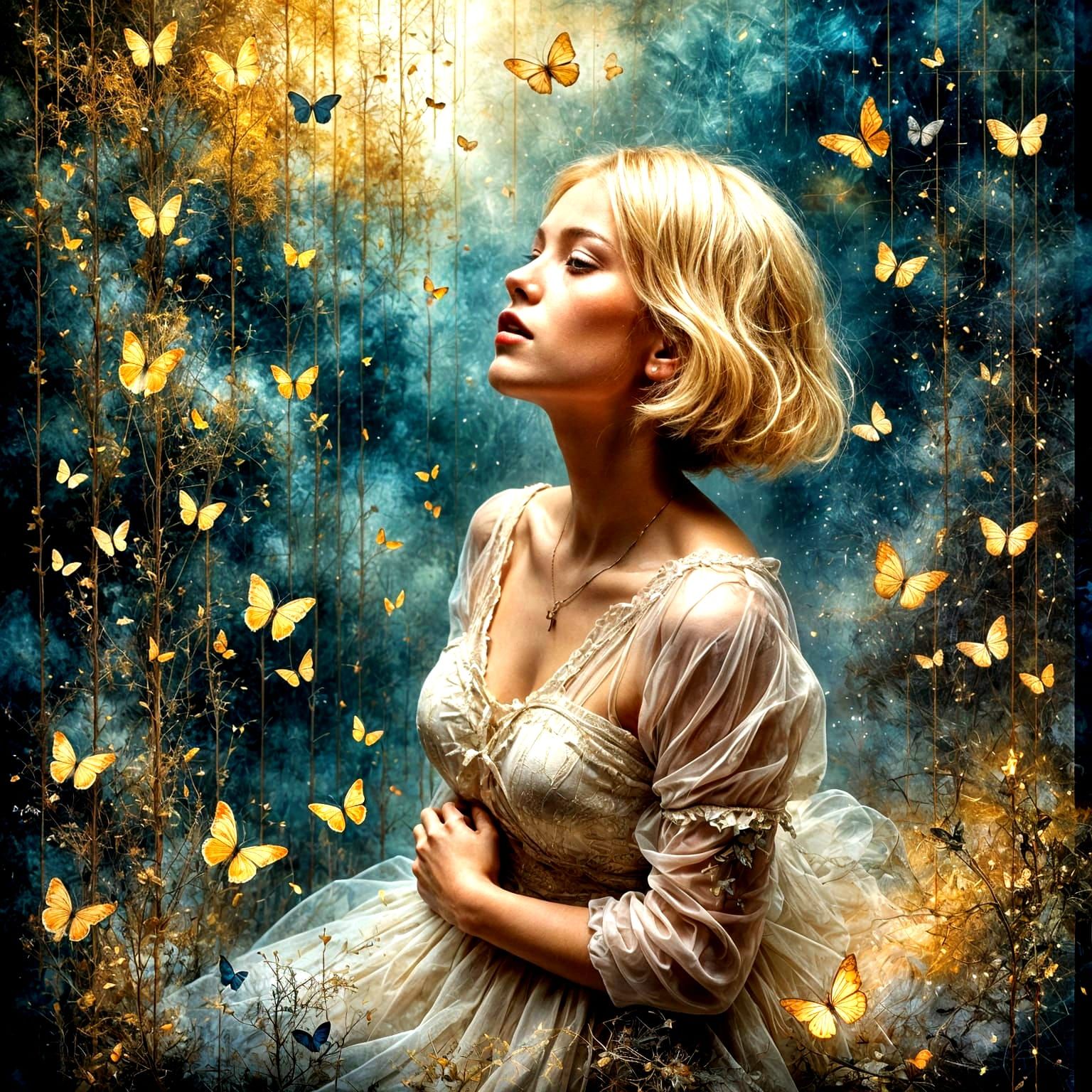 Dreamscape Model with Butterflies and Musical Notation