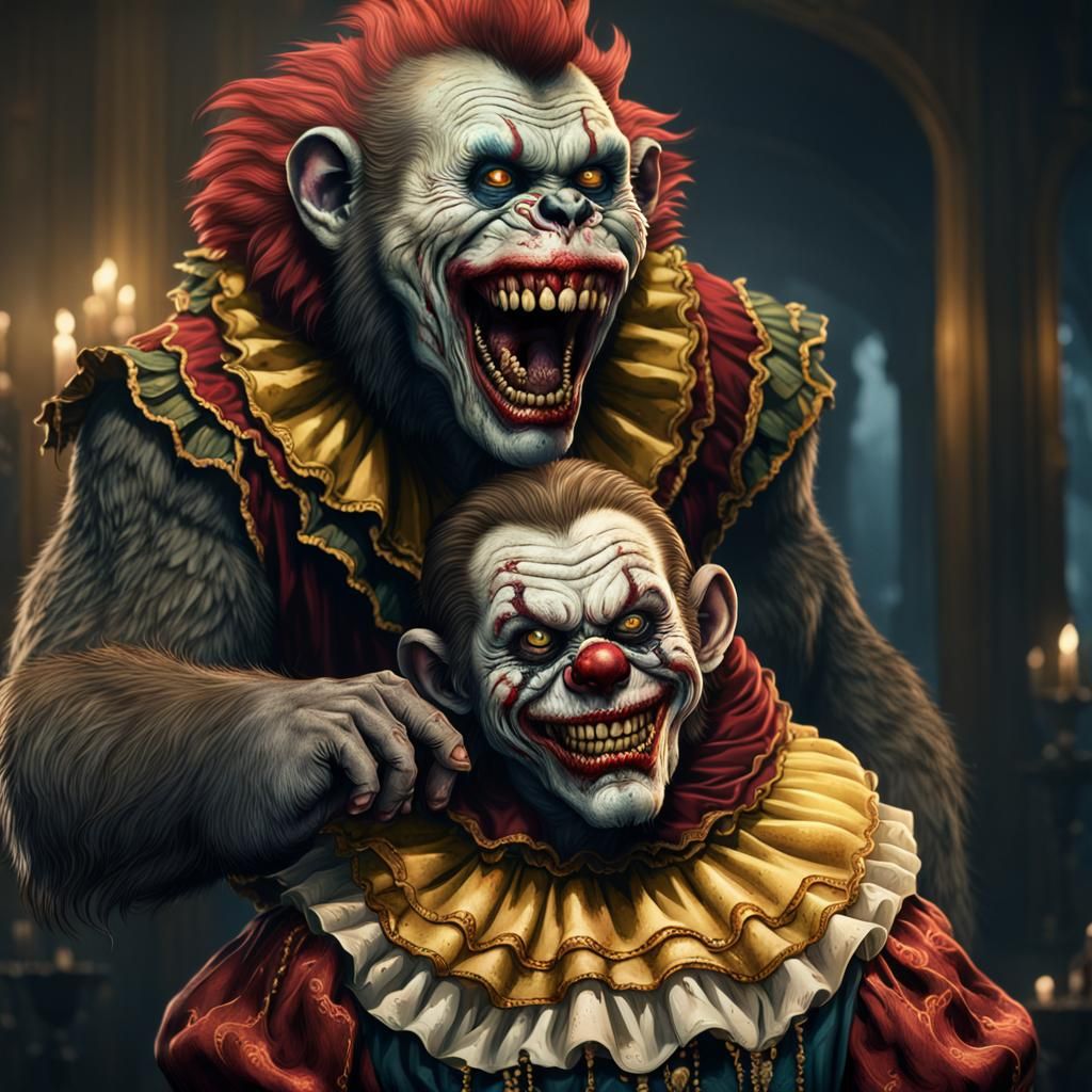 Zombie Monkey Monster Clown Grinning Maniacally Illustration