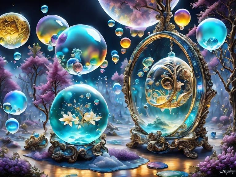 Surreal Alien Soap Bubbles on Moonscape