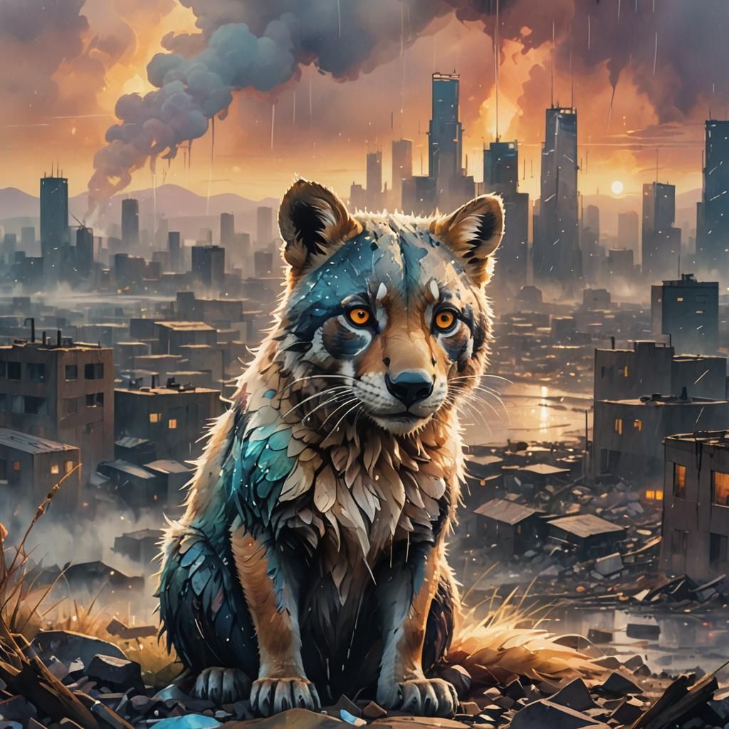 Endangered Animal's Tears in Polluted Landscape