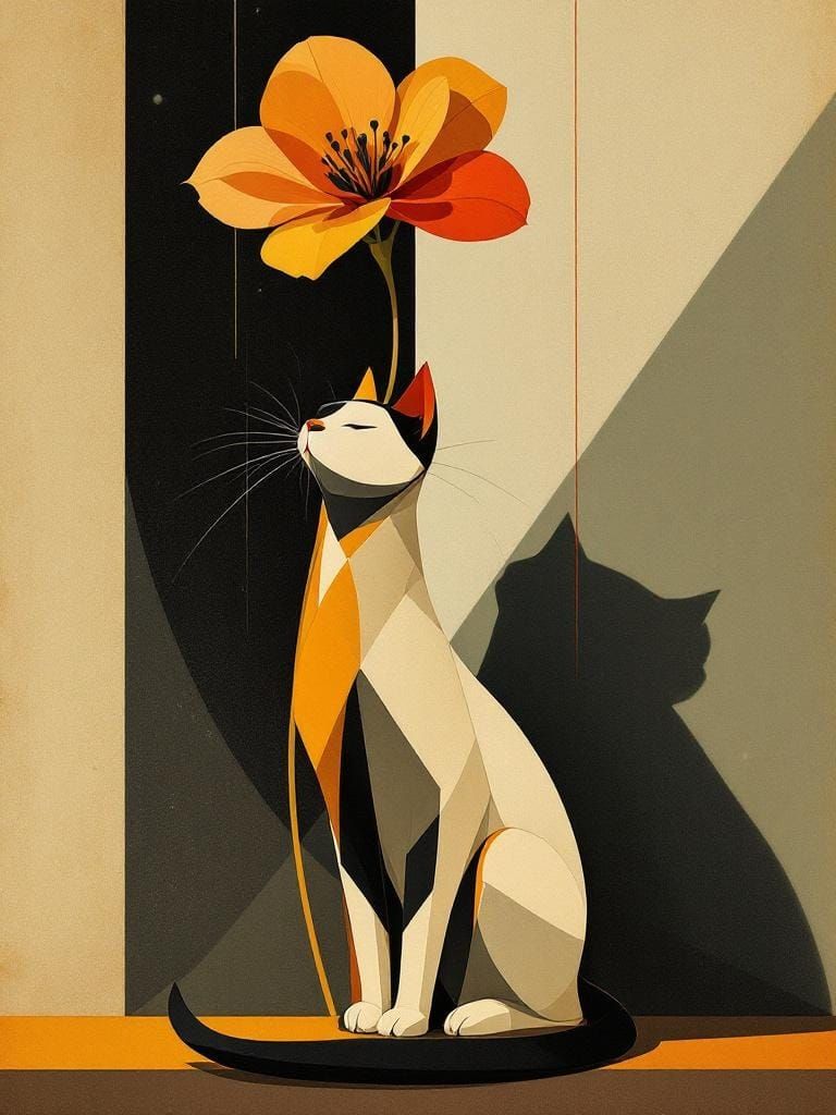Adorable Cat in Elongated Geometric Style