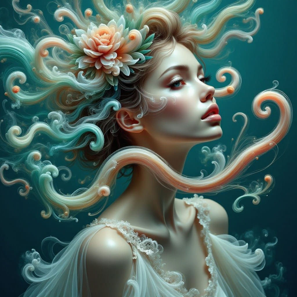 Surreal Woman Plunging into a Dark Sea