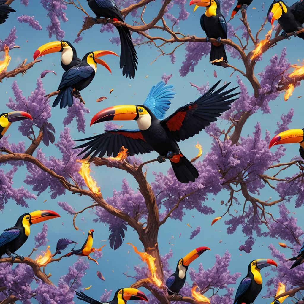 Fiery Toucan Flight: Fantasy Concept Art