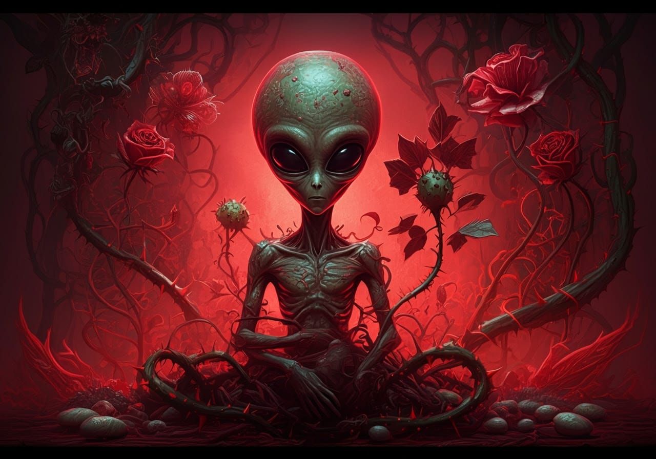 Dark Botanical Horror Concept Art with Alien Foliage