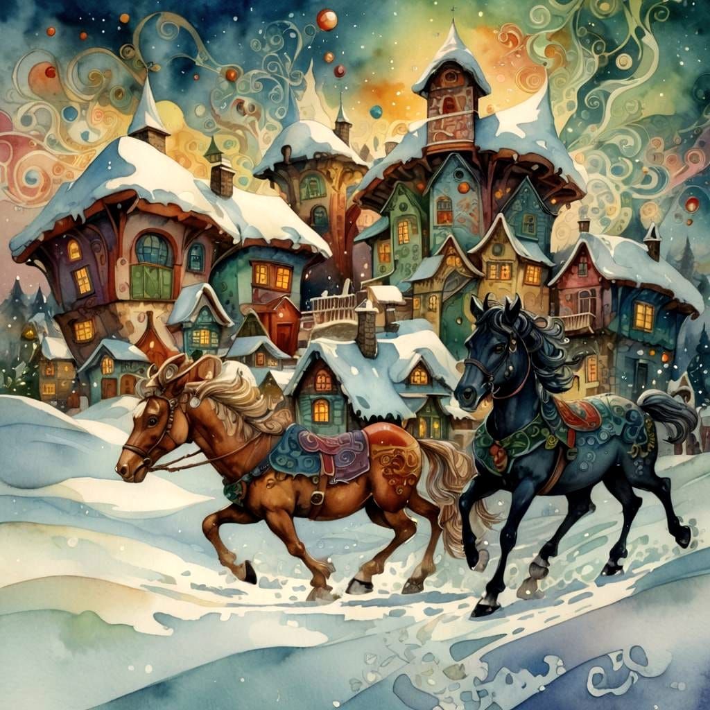 Winter Village in Vibrant Comic Book Art