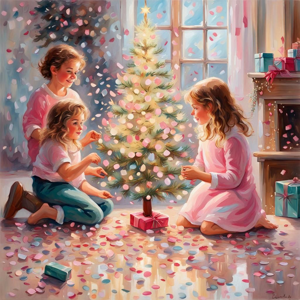 Vintage Christmas Tree with Confetti in Pastel Colors