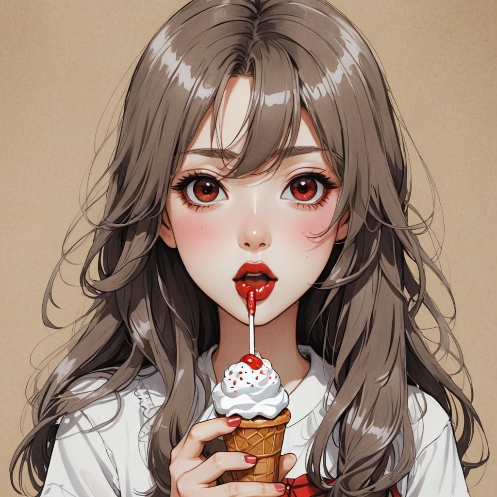 Anime Style Woman with Ice Cream