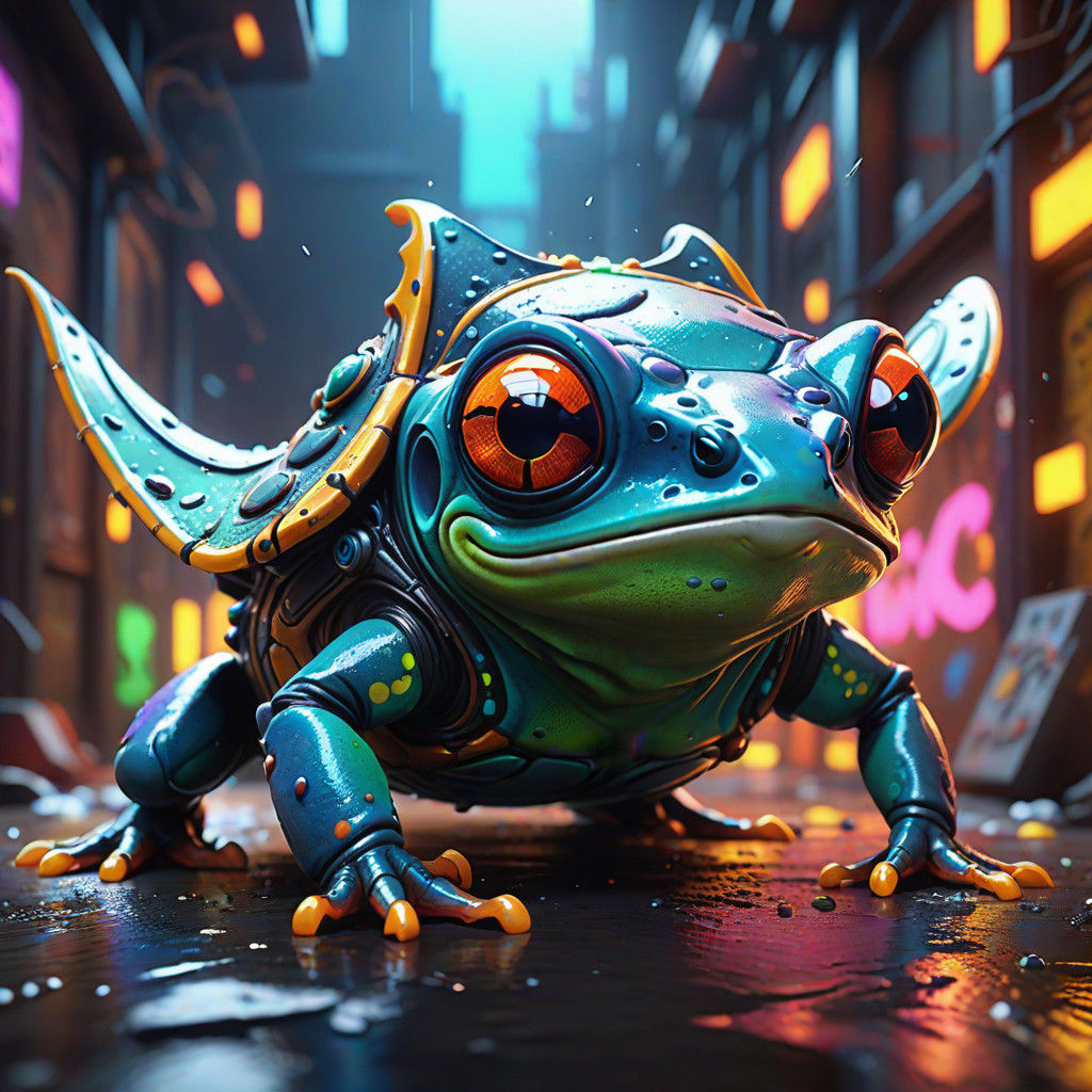 Surreal Manta Ray Alien in Vibrant Radial Gradient