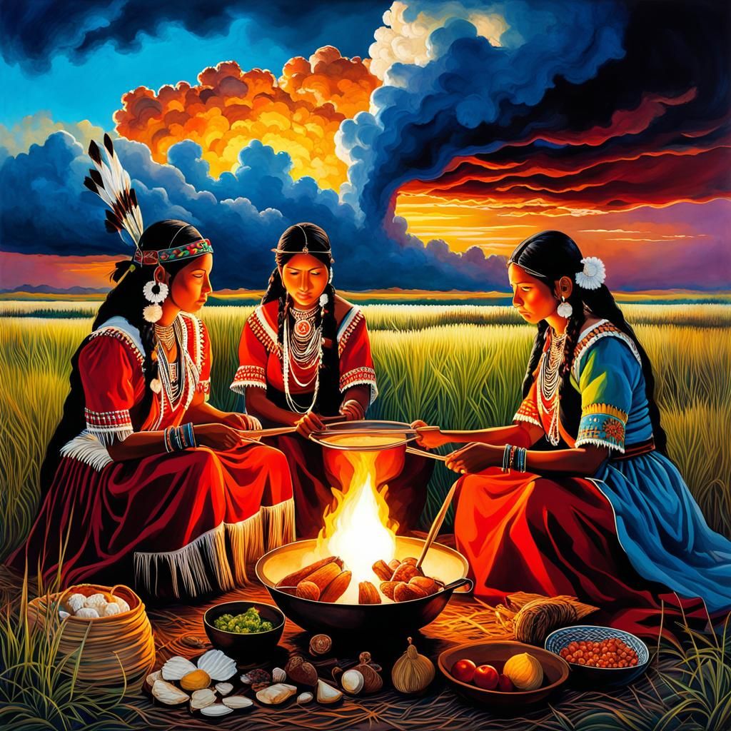 Seminole Family Meal in Alcohol Ink Style